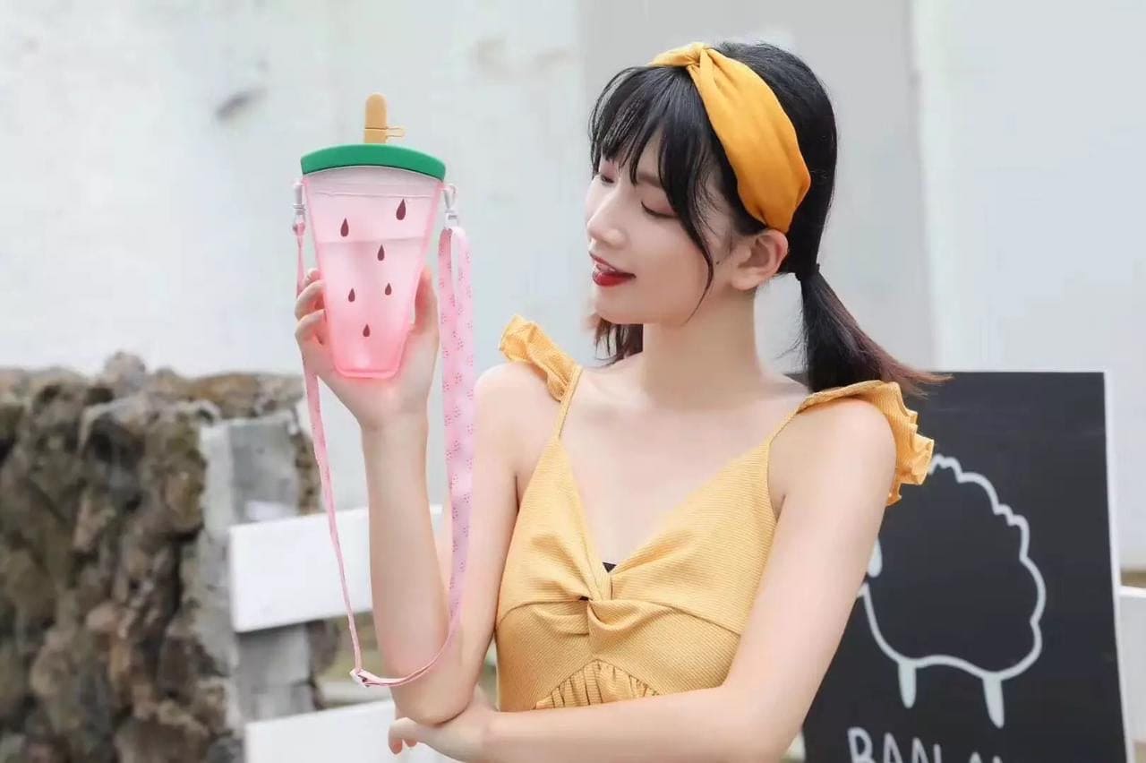 Summer Fruity Popsicle Water Bottle, Watermelon Shaped Water Bottle with Straw, Anti-Fall Portable Kids Bottle Summer Fruity Popsicle Water Bottle, Watermelon Shaped Water Bottle with Straw, Anti-Fall Portable Kids Bottle
